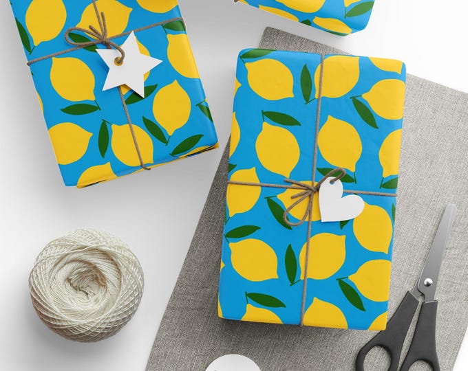 Lemon Pattern Gift Wrap, Summer Fruits Gift Wrap, Summertime Gift Wrap, Lemons Wrapping Paper Roll, Trendy Gift Wrap, Novelty Gift Wrap