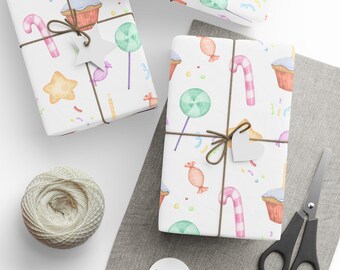 Watercolor Birthday Gift Wrap: Candy & Cupcake Design