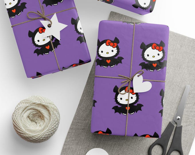 Halloween Hello Kitty Vampire Purple Wrapping Paper, Hello Kitty Gift Wrap, Vampire Hello Kitty Gift Wrap, Halloween Hello Kitty Gift Wrap