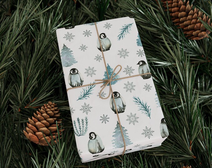 Penguins Christmas Wrapping Paper Roll, Winter Wonderland Gift Wrap, Christmas Gift Wrap, Christmas Wrapping Paper, Cute Christmas Wrap