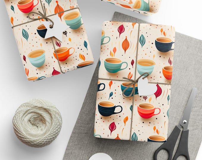 Caffeine Buzz Morning Coffee Wrapping Paper | Coffee Pattern Gift Wrap