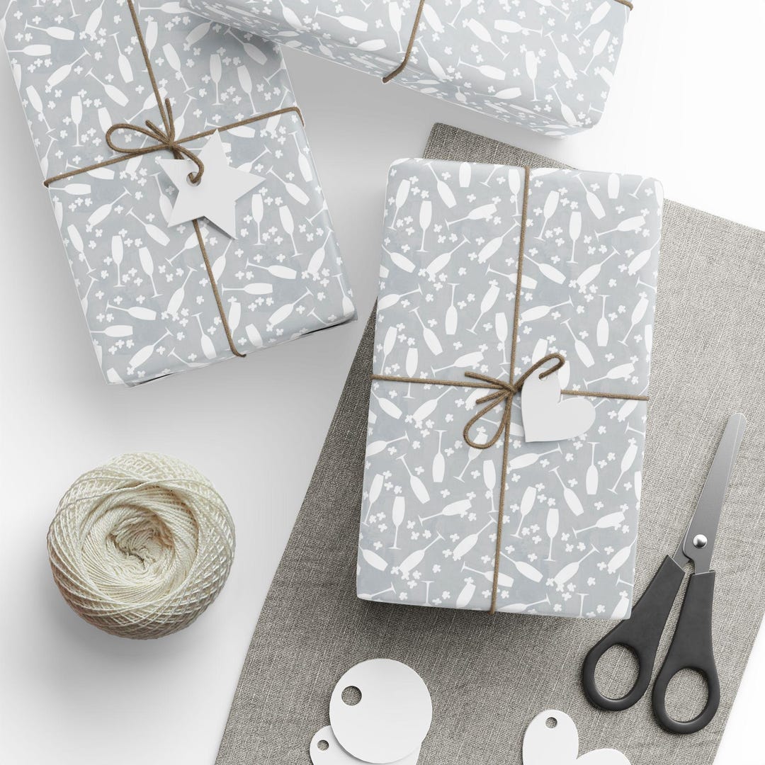 Champagne Celebration Gift Wrap, Grey Gift Wrap, Bridal Shower Wrapping ...