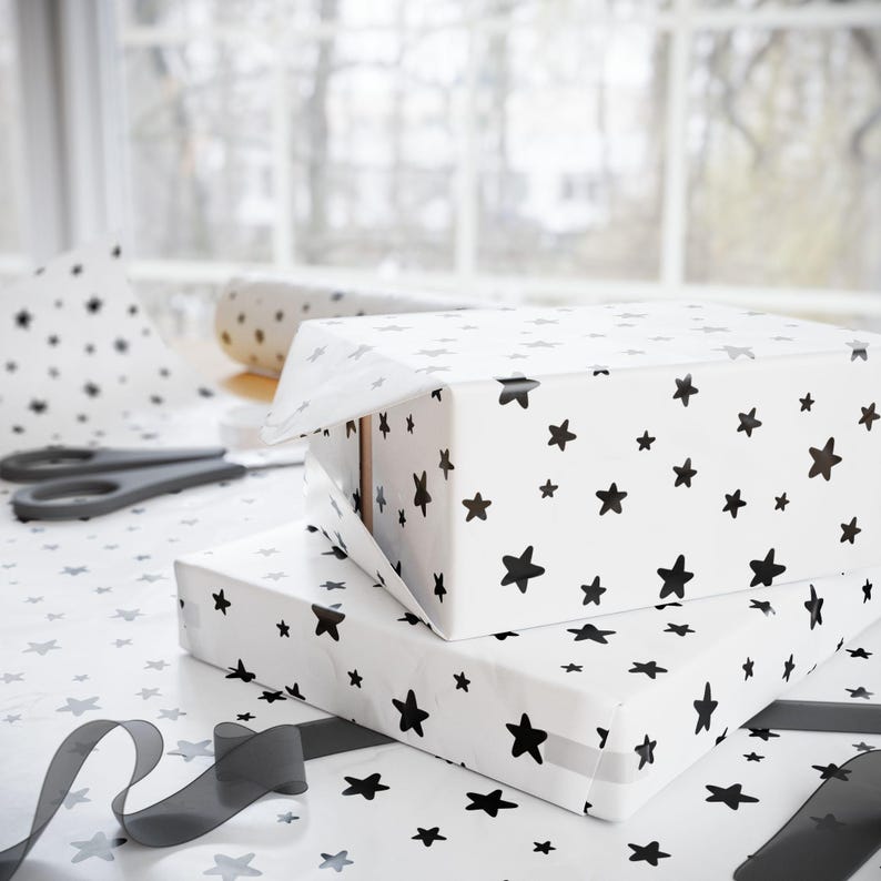 Black Stars Gloss Wrapping Paper, 90 GSM image 2