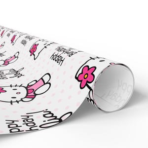 Personalized Hello Kitty Pattern wrapping paper | Birthday Gift Wrap, Pink Character Prin image 5