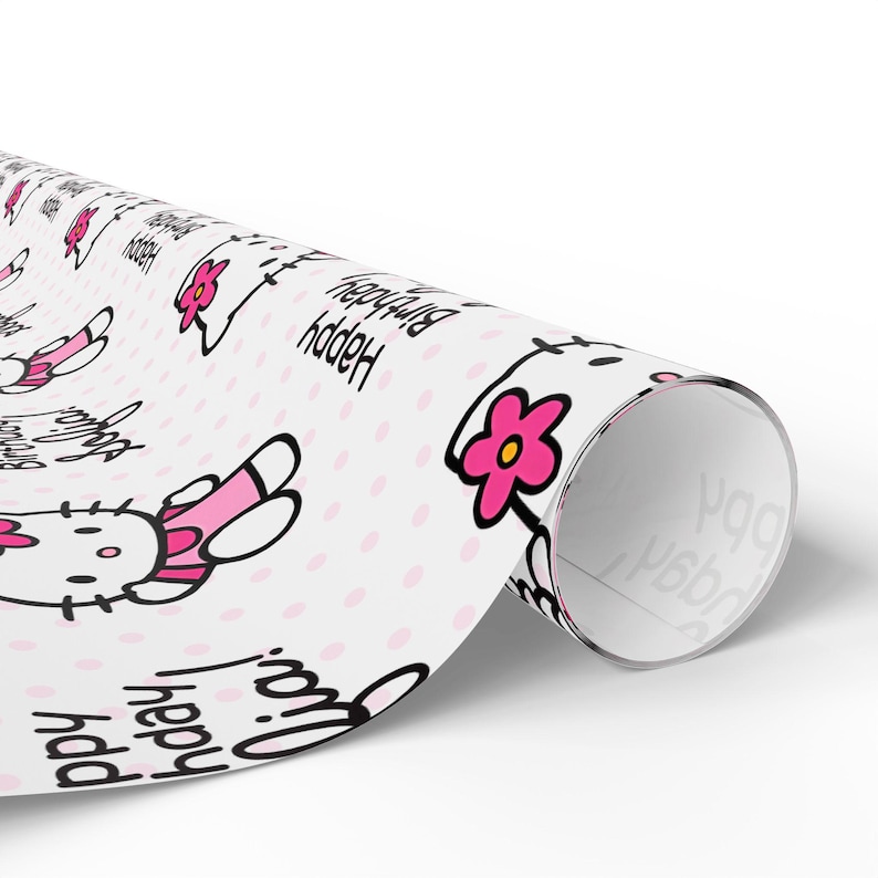 Personalized Hello Kitty Pattern wrapping paper | Birthday Gift Wrap, Pink Character Prin image 5