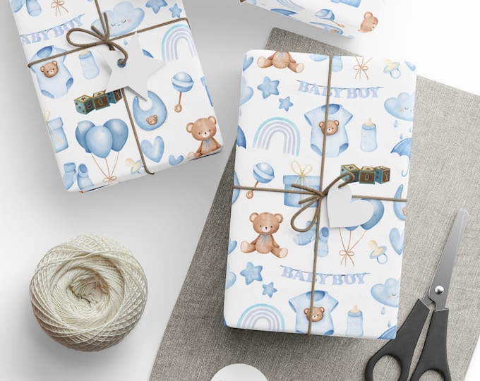 Wrapping Paper, Baby Boy Gift Wrap, Baby Blue Gift Wrap, Baby Shower Gift Wrap, Baby Boy Wrapping Paper