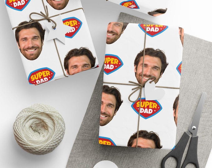 Custom Photo Wrapping Paper, Super Dad Gift Wrap, Happy Fathers Day Wrapping Paper, Custom Photo Gift Wrap, Wrapping Paper Roll