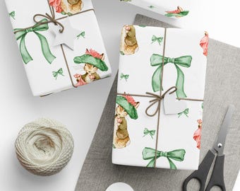 Coquette Bows and Bunny Wrapping Paper, Cute Bunny Gift Wrap, Birthday Gift Wrap, Special Occasion Gift Wrap