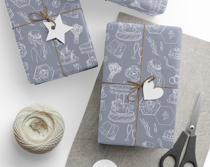 Gift Wrap, Wedding Celebration Grey Floral Design, Whimsical Wrapping Papers for Wedding, Wedding Gift Wrap, Bridal Shower Gift Wrap,