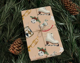 Victorian Christmas Gift Wrap Roll, Winter Holiday Design