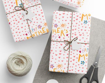 Mother's Day Typography Wrapping Paper | Heart Pattern Gift Wrap