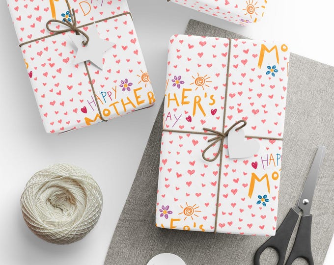 Mother's Day Typography Wrapping Paper | Heart Pattern Gift Wrap
