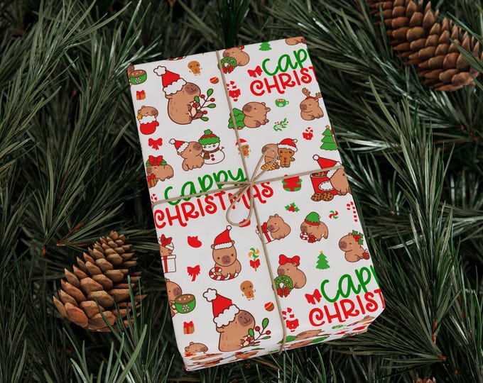 Cappy Christmas Wrapping Paper, Cute Capybara Christmas Gift Wrap, Christmas Wrapping Paper, Cute Christmas Wrap