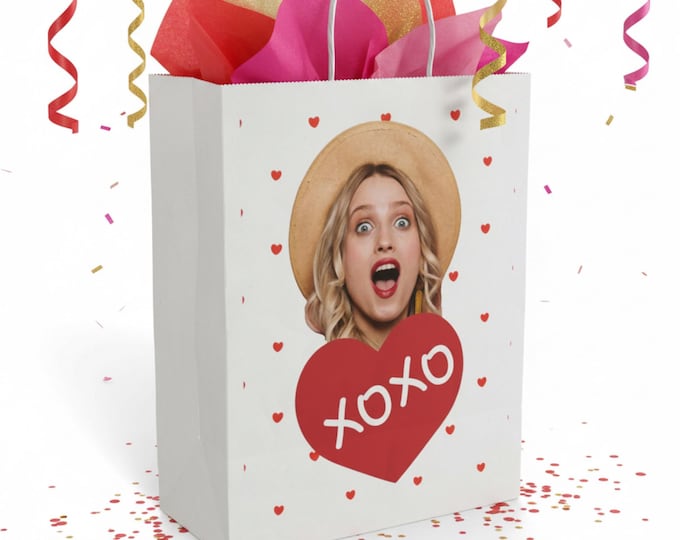XOXO Heart Photo Collage Paper Gift Bag | Valentine's Day Love Pattern
