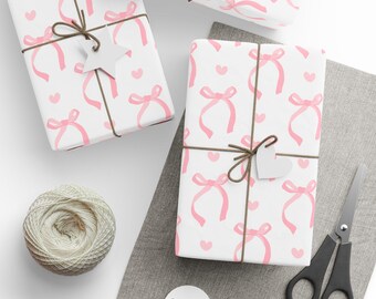 Pink Coquette Gift Wrap, Pink Bows and Hearts Gift Wrap, Birthday Gift Wrap, Coquette Themed Bridal Shower Gift Wrap, Premium Gift Wrap