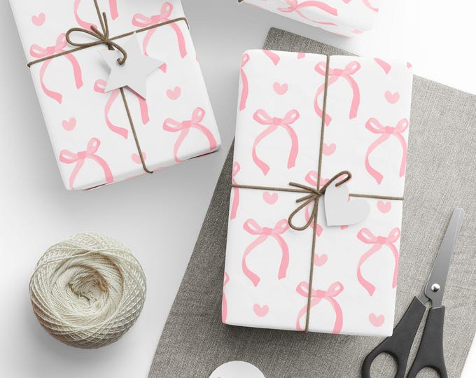 Pink Coquette Gift Wrap, Pink Bows and Hearts Gift Wrap, Birthday Gift Wrap, Coquette Themed Bridal Shower Gift Wrap, Premium Gift Wrap