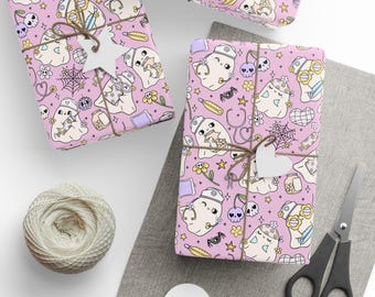 Ghost Nurses Wrapping Paper, Halloween Gift Wrap, Festive Paper, Party Supplies, Cute Design