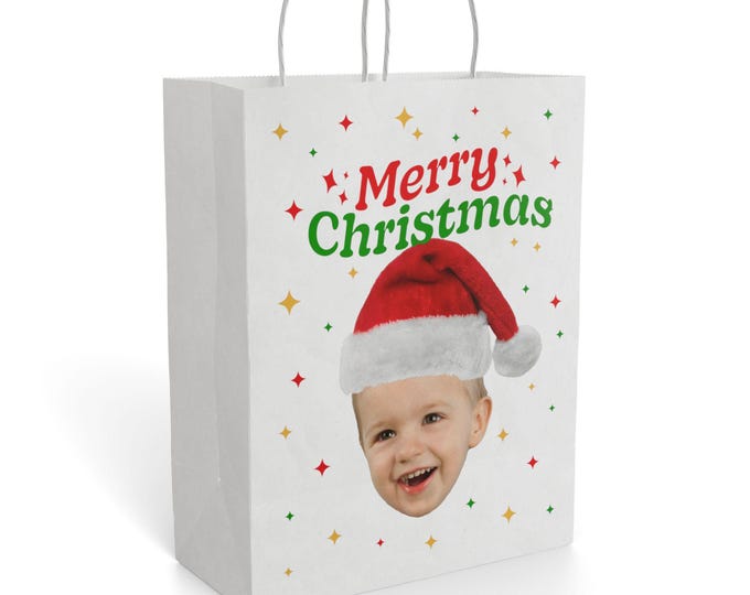 Merry Christmas Santa Hat Face Paper Gift Bag