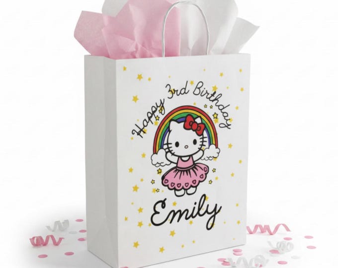 Hello Kitty Rainbow Paper Gift Bag | Personalized Birthday Gift Bag