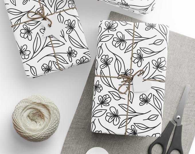 Colouring Gift Wrap, Floral Gift Wrap, Colouring Wrapping Paper, Kids Colouring Paper, Adult Colouring Paper