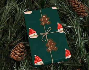 Kerstcadeaupapier sneeuwpop peperkoek, papierrol feestdagen