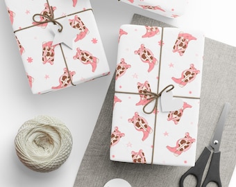 Pink Coquette Cowgirl Gift Wrap, Birthday Gift Wrap, Coquette Cowgirl Boots Gift Wrap, Coquette Cowgirl Themed Birthday, Bridal Shower  Wrap