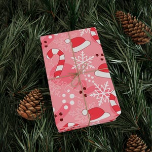 Pink Christmas Wrapping Paper Roll, Christmas Gift Wrap, Retro Christmas Wrapping Paper, Cute Christmas Wrap, Pink Christmas Gift Wrap