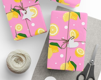 Summer Fruits Wrapping Paper, Pink Lemon Pattern Gift Wrap, Summertime Gift Wrap, Trendy Gift Wrap, Novelty Gift Wrap, Premium Gift Wrap