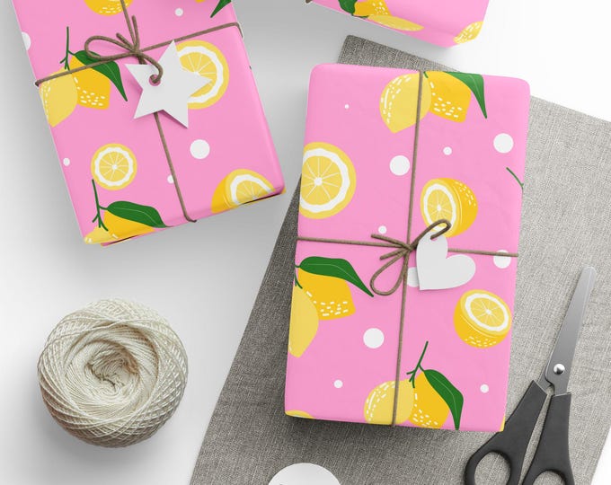 Summer Fruits Wrapping Paper, Pink Lemon Pattern Gift Wrap, Summertime Gift Wrap, Trendy Gift Wrap, Novelty Gift Wrap, Premium Gift Wrap