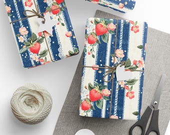 Whimsical Cottage Core Strawberry Wrapping Paper for Gifts, Eco-Friendly Gift Wrap, Premium Gift Wrap, Special Occasions, Birthdays