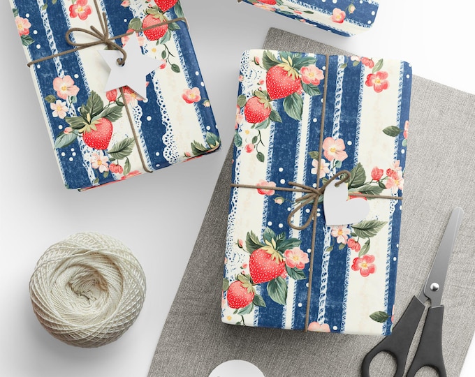 Whimsical Cottage Core Strawberry Wrapping Paper for Gifts, Eco-Friendly Gift Wrap, Premium Gift Wrap, Special Occasions, Birthdays