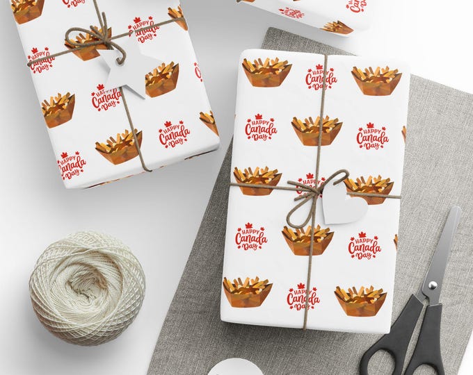 Canada Day Poutine Gift Wrap, French Fries Curds Gravy, Poutine Lovers, Gift Wrap for Foodies, Poutine Gift Wrap, Premium Gift Wrap