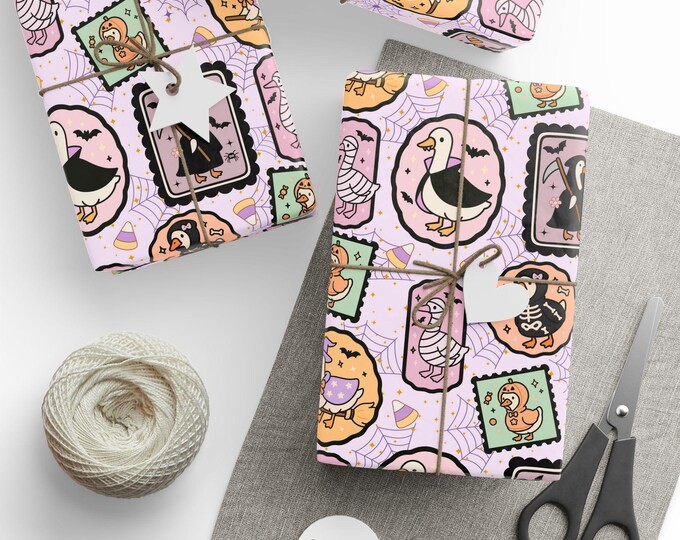 Silly Goose Halloween Stamps Gift Wrap, Halloween Wrapping Paper, Silly Goose Wrapping Paper, Whimsical Gift Wrap, Birthday Gift Wrap