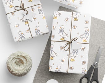 Silly Goose Wrapping Paper: Pink Bows, Whimsical Birthday Gift Wrap