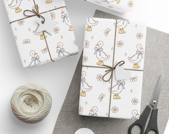 Silly Goose Gift Wrap, Pink Coquette Wrapping Paper, Silly Goose and Pink Bows Wrapping Paper, Whimsical Gift Wrap, Birthday Gift Wrap