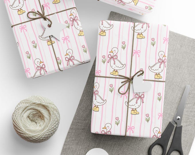 Silly Goose Gift Wrap, Baby Girl Gift Wrap, Baby Shower Wrapping Papers, Whimsical Gift Wrap, Gender Reveal Wrapping Paper