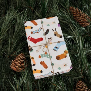 Christmas Socks Gift Wrap, Holiday Wrapping Paper Roll