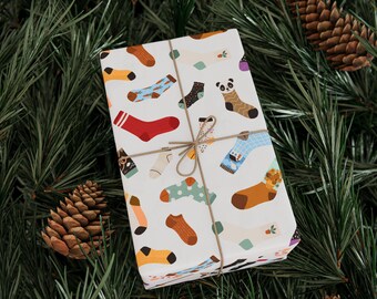Christmas Socks Gift Wrap, Holiday Wrapping Paper Roll