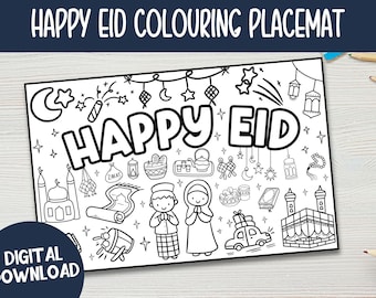 Eid Mubarak Colouring Placemat, Kids Activity (Digital Download)