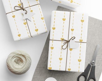 Valentines Day Gift Wrap, Gold Hearts Gift Wrap, Wedding Gift Wrap, Romantic Gift Wrap, Special Occasion Gift Wrap, Celebration Gift Wrap