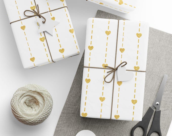 Valentines Day Gift Wrap, Gold Hearts Gift Wrap, Wedding Gift Wrap, Romantic Gift Wrap, Special Occasion Gift Wrap, Celebration Gift Wrap