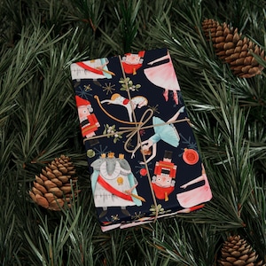 Papel de regalo navideño con diseño de Cascanueces y ballet, rollo de papel para envolver regalos navideños