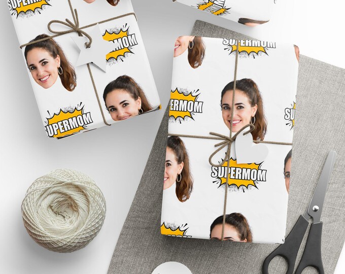 Mother's Day Custom Photo Gift Wrap, Supermom Gift Wrap, Personalized Wrapping Paper, Mom Appreciation Gift, Customized Gift Wrap