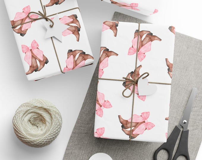 Pink Coquette Cowgirl Wrapping Paper: Bows & Cowboy Boots