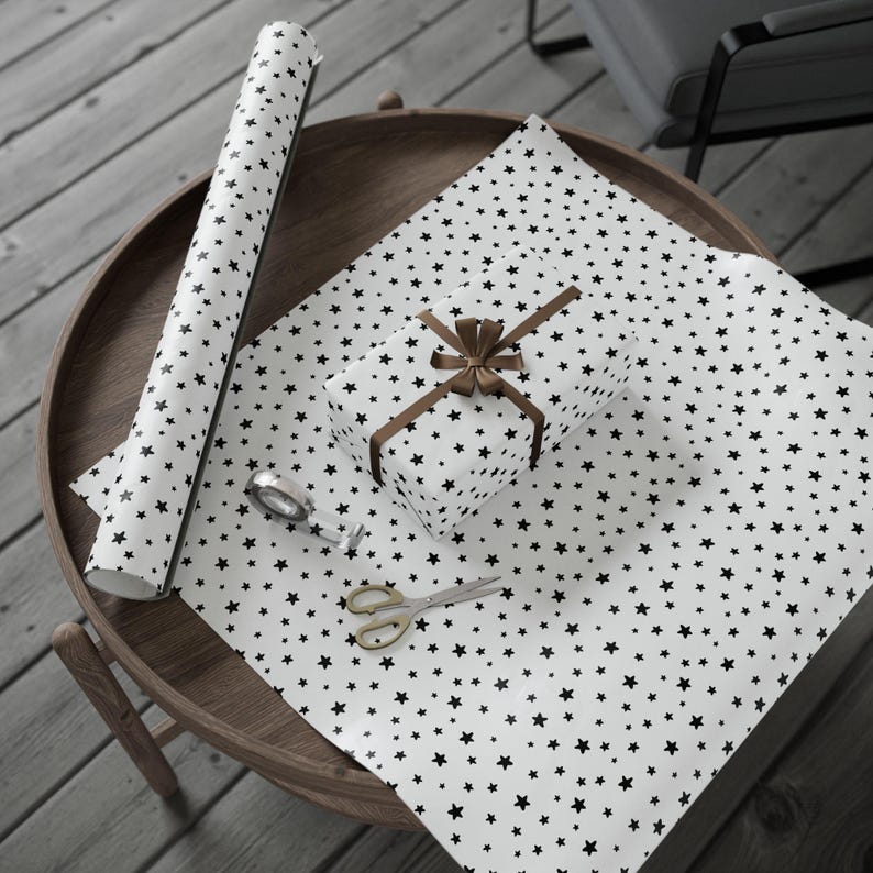Black Stars Gloss Wrapping Paper, 90 GSM image 4