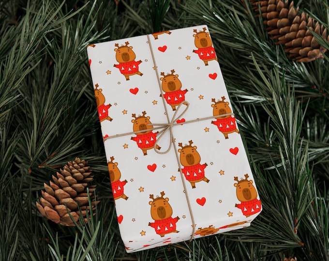 Cappy Christmas Wrapping Paper, Cute Capybara Christmas Gift Wrap, Christmas Wrapping Paper, Cute Holiday Gift Wrap