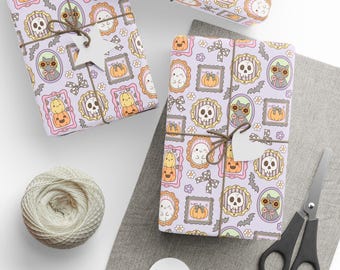 Spooky Frames Halloween Wrapping Paper, Whimsical Birthday Gift