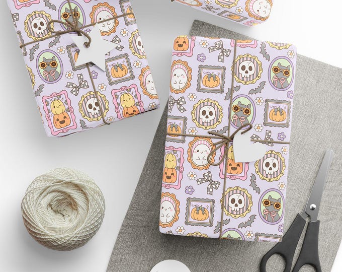 Halloween Gift Wrap, Spooky Frames Halloween Wrapping Paper, Whimsical Birthday, Halloween Gift Paper, Scary Gift Wrap, Celebration Paper
