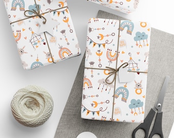 Baby Boho Gift Wrap, Baby Shower Gift Wrap, Boho Rainbow Gift Wrap, Wrapping Paper Roll, Baby Gift Wrap