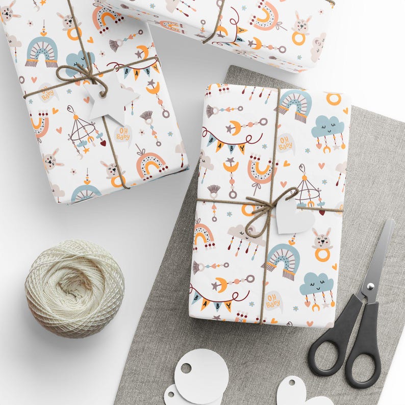 Boho Rainbow Baby Shower Gift Wrap, 90 GSM Gloss Paper image 1